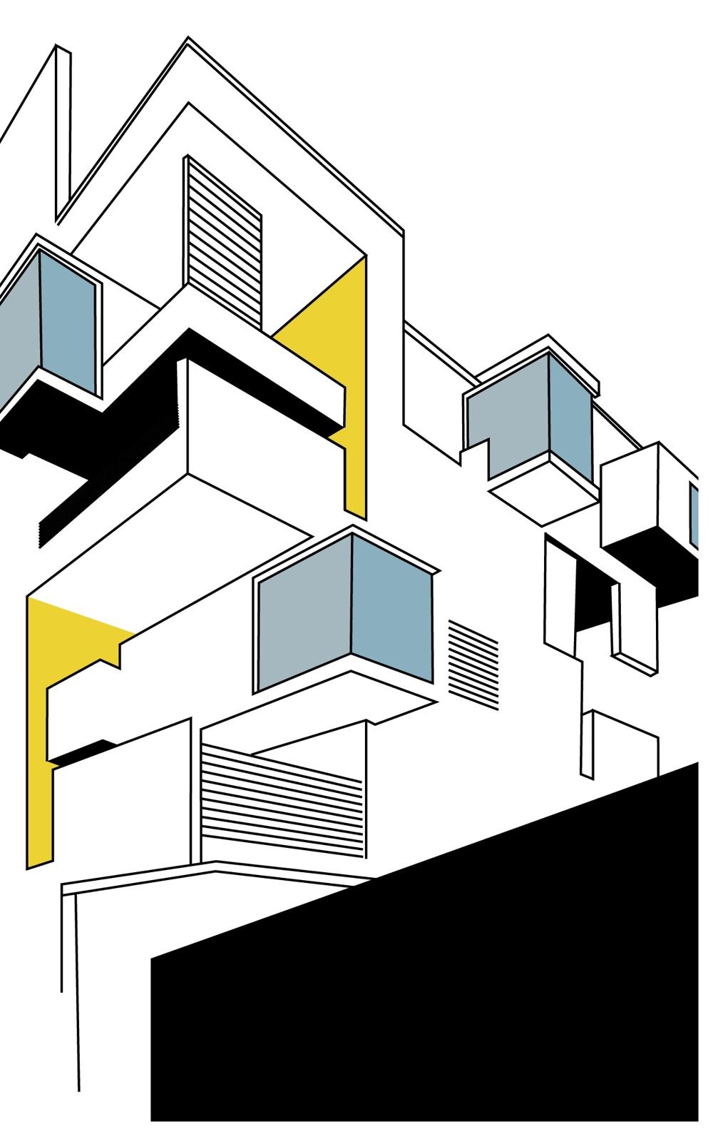 Line illustration of a modern residential building